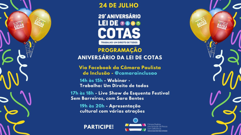 Banner azul Lei de Cotas completa 29 anos com celebração virtual