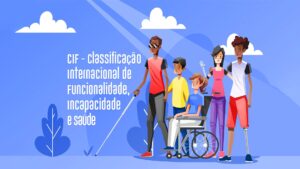 Ilustração colorida com pessoas com diferentes deficiências para o artigo "Você conhece a CIF?"