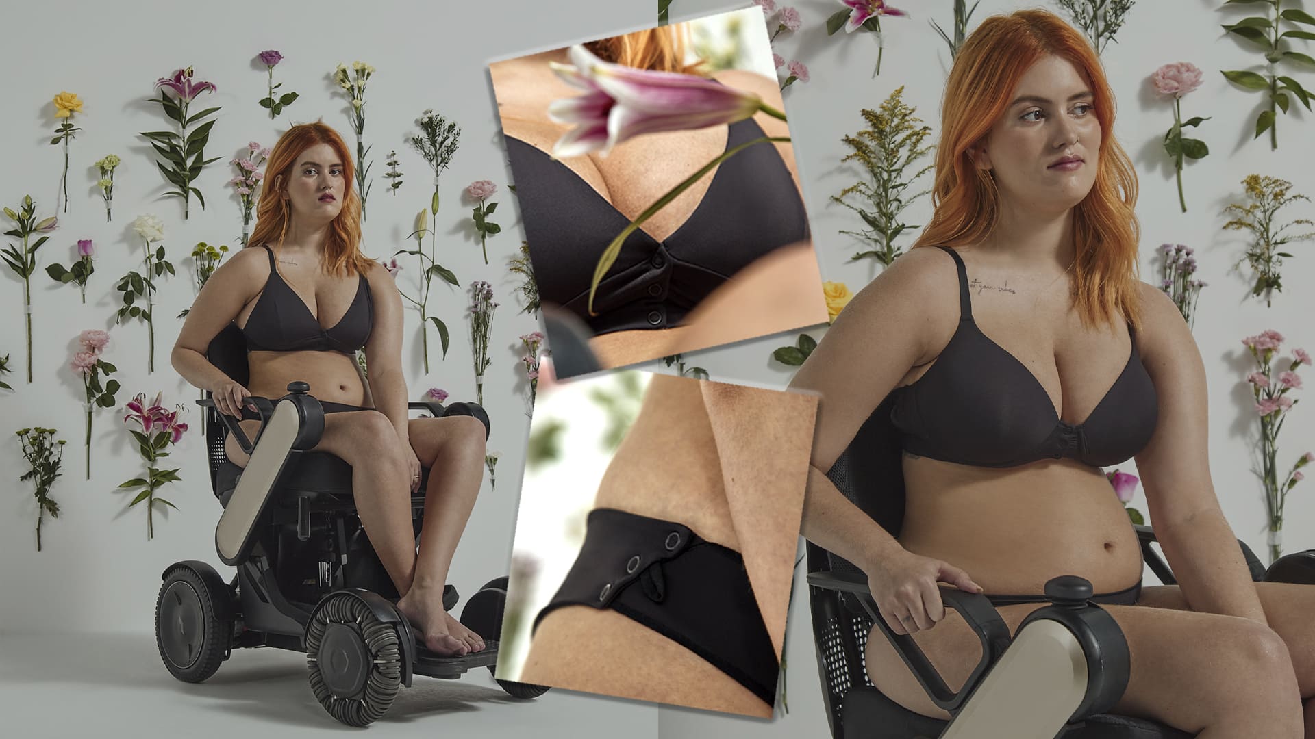 Fotografia de modelo cadeirante usando calcinha e sutiã - Fashion e Funcional: Moda Inclusiva