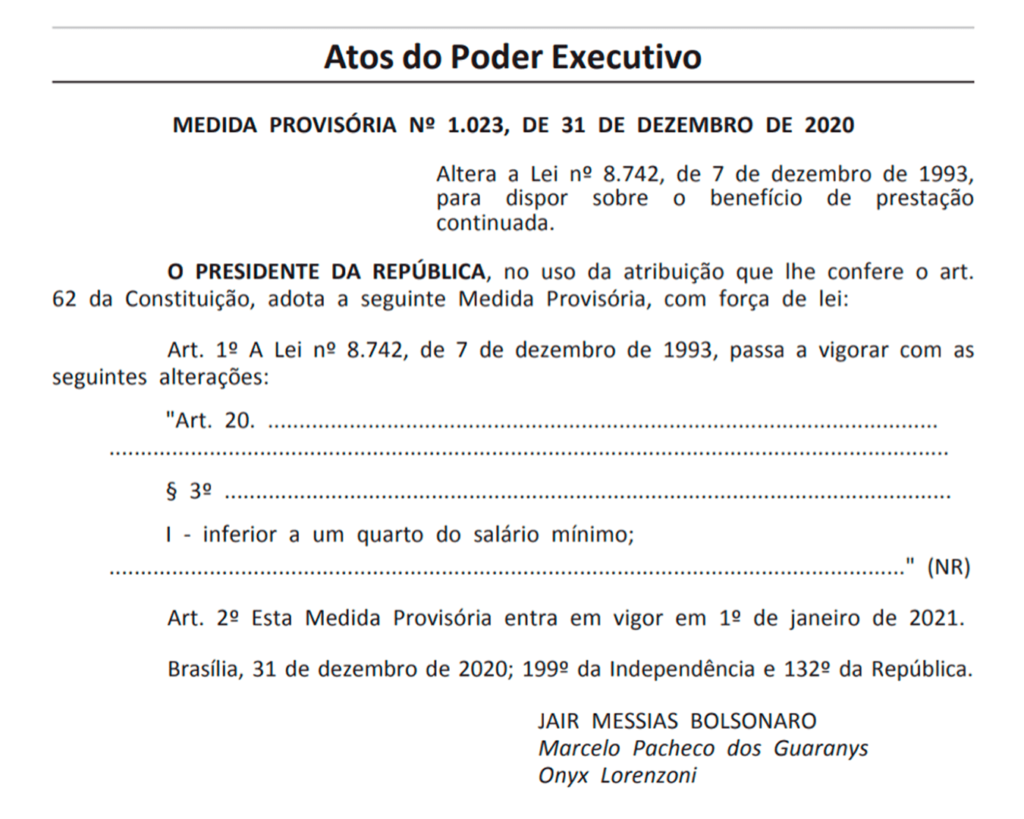 Print da Lei de Bolsonaro restringe acesso ao BPC novamente