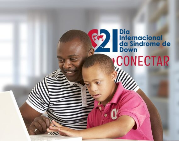Criança negra com T21 e o pai, no Especial Dia Internacional da Síndrome de Down 2021