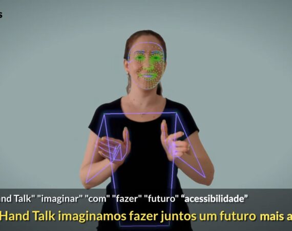 Imagem de capa da matéria “Hand Talk anuncia tecnologia inovadora no mercado de acessibilidade digital”. Descrição detalhada na legenda.