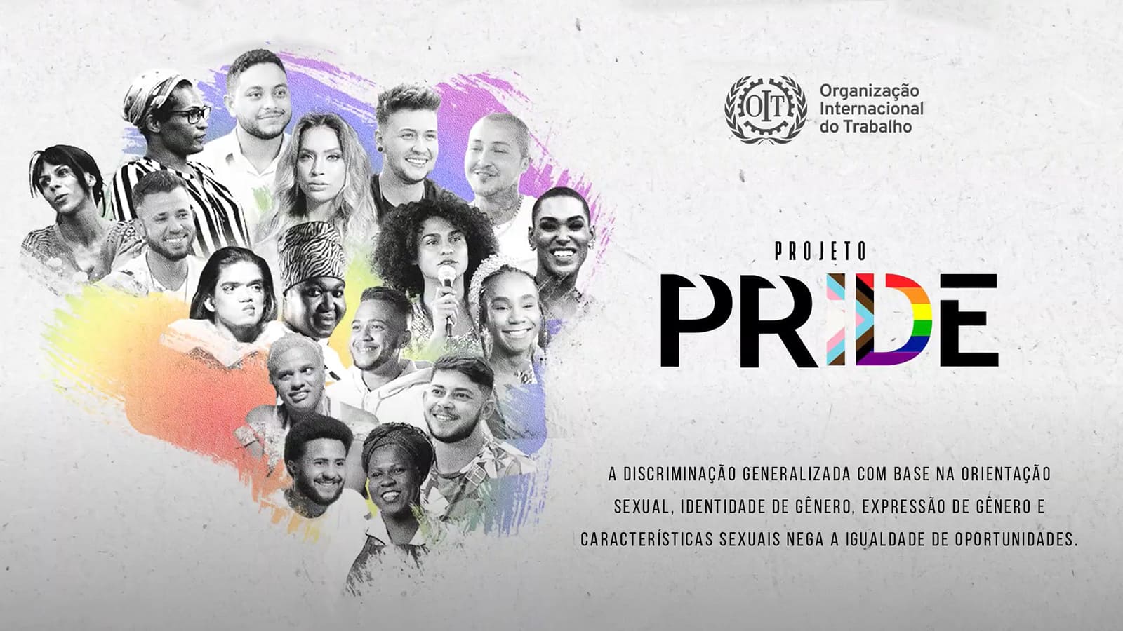 Ilustração com o título Projeto Pride, fotografias de diversos rostos e texto, descritos na legenda.