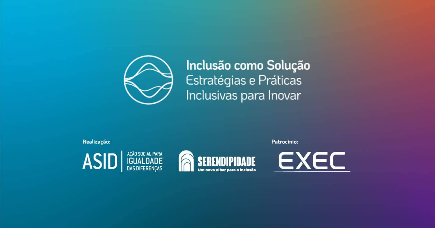 Banner colorido de divulgação do Summit com sobreposição do título: Inclusão como Solução: Estratégias e Práticas Inclusivas para Inovar