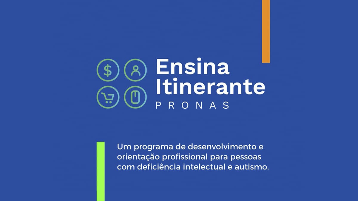 Banner de divulgação com plano de fundo na cor azul e texto: “Ensina Itinerante PRONAS”.