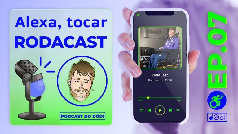 Arte com fotos, logos e ilustração do podcast do Dôdi: Como melhorar acessibilidade com automatização para uma pessoa tetraplégica?
