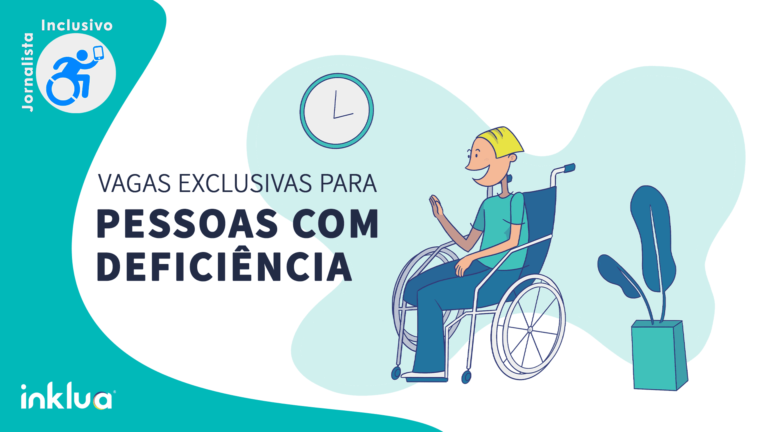 Banner das vagas PcD de dezembro, ilustração de pessoa com amputação de membro inferior em cadeira de rodas e o texto: Vagas exclusivas para pessoas com deficiência.
