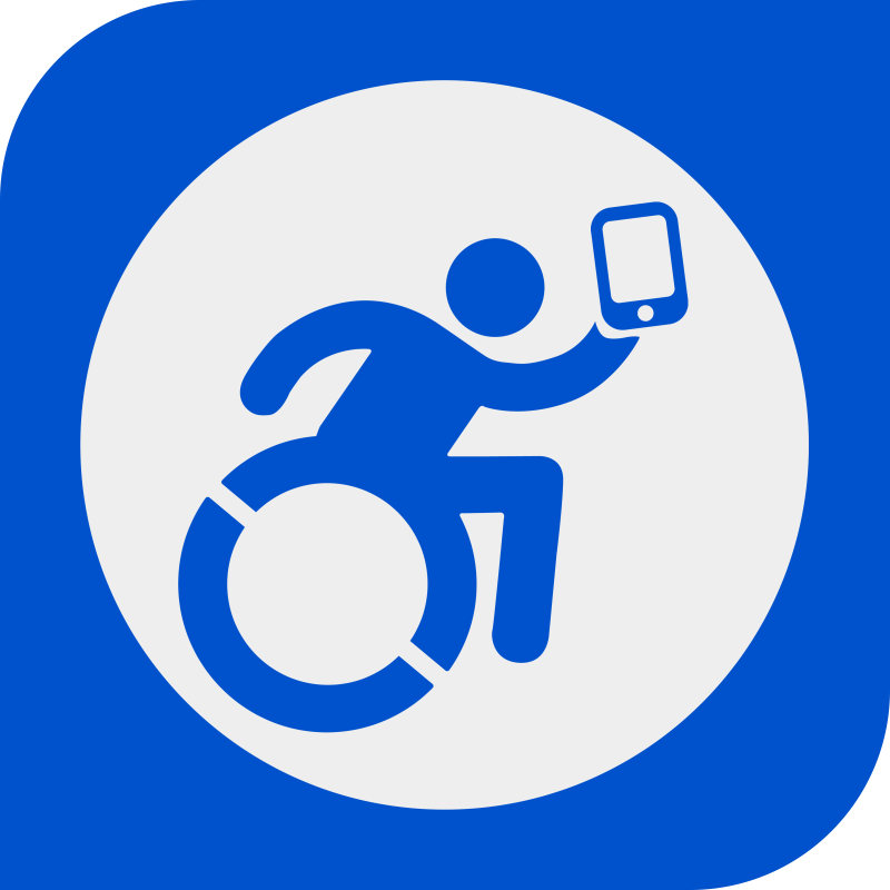 Ícone de pessoa em cadeira de rodas, logo do site Jornalista Inclusivo.