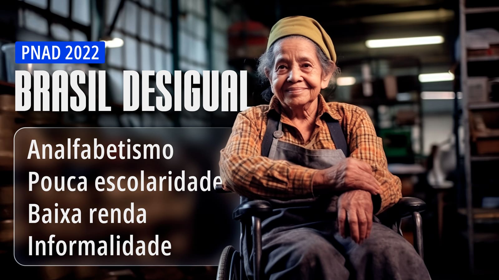 PNAD 2022, Brasil desigual. Mulher idosa cadeirante