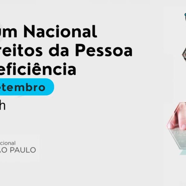 Banner do IV Fórum Nacional dos Direitos da Pessoa com Deficiência, organizado pela OAB Seccional São Paulo, em 9 de setembro, das 9h às 18h.